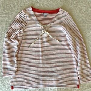 Tommy Bahama Women's Striped Pull on Shirt with Lace-Up Detail